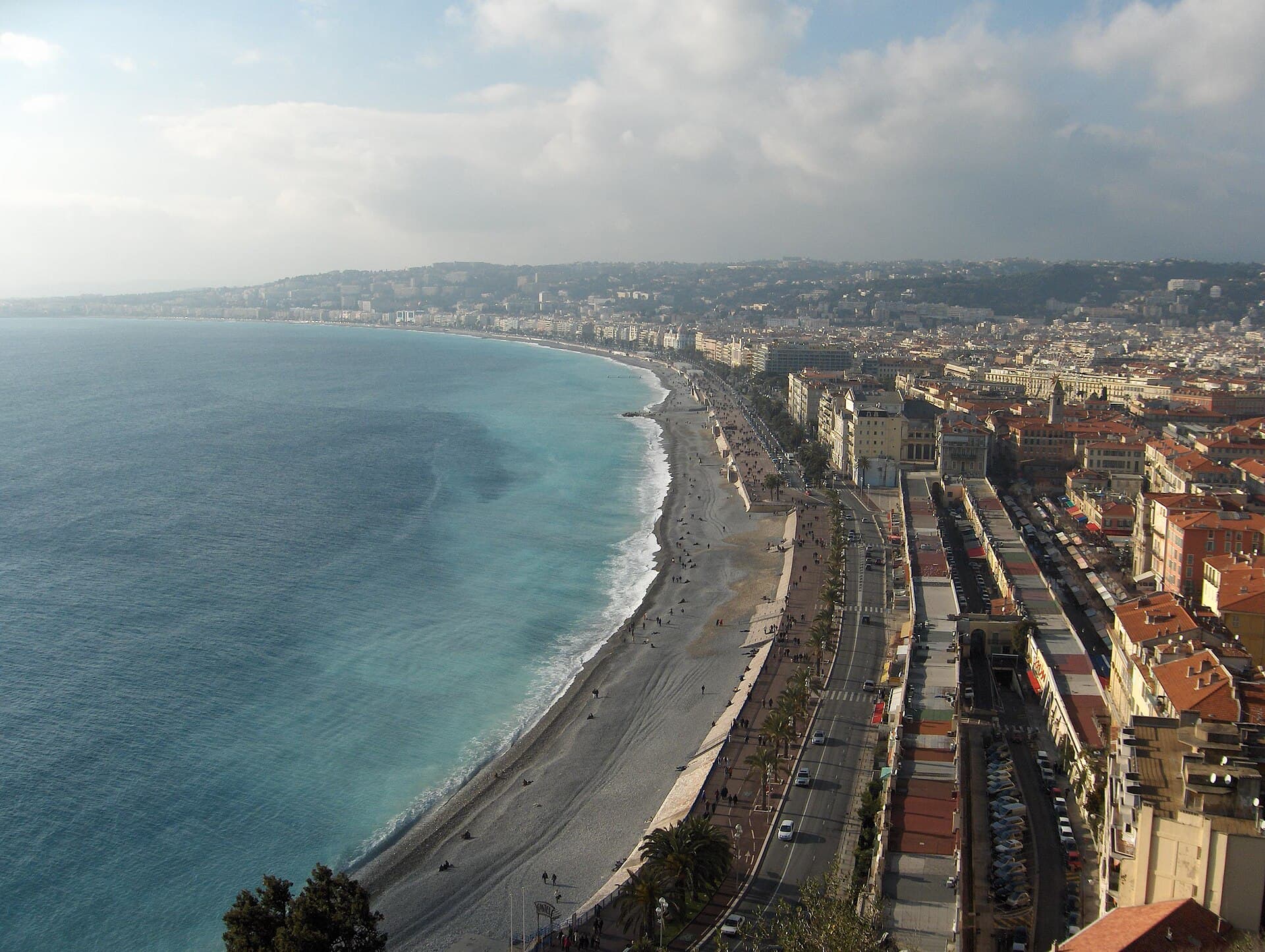 The Promenade des Anglais and beach at Nice, France