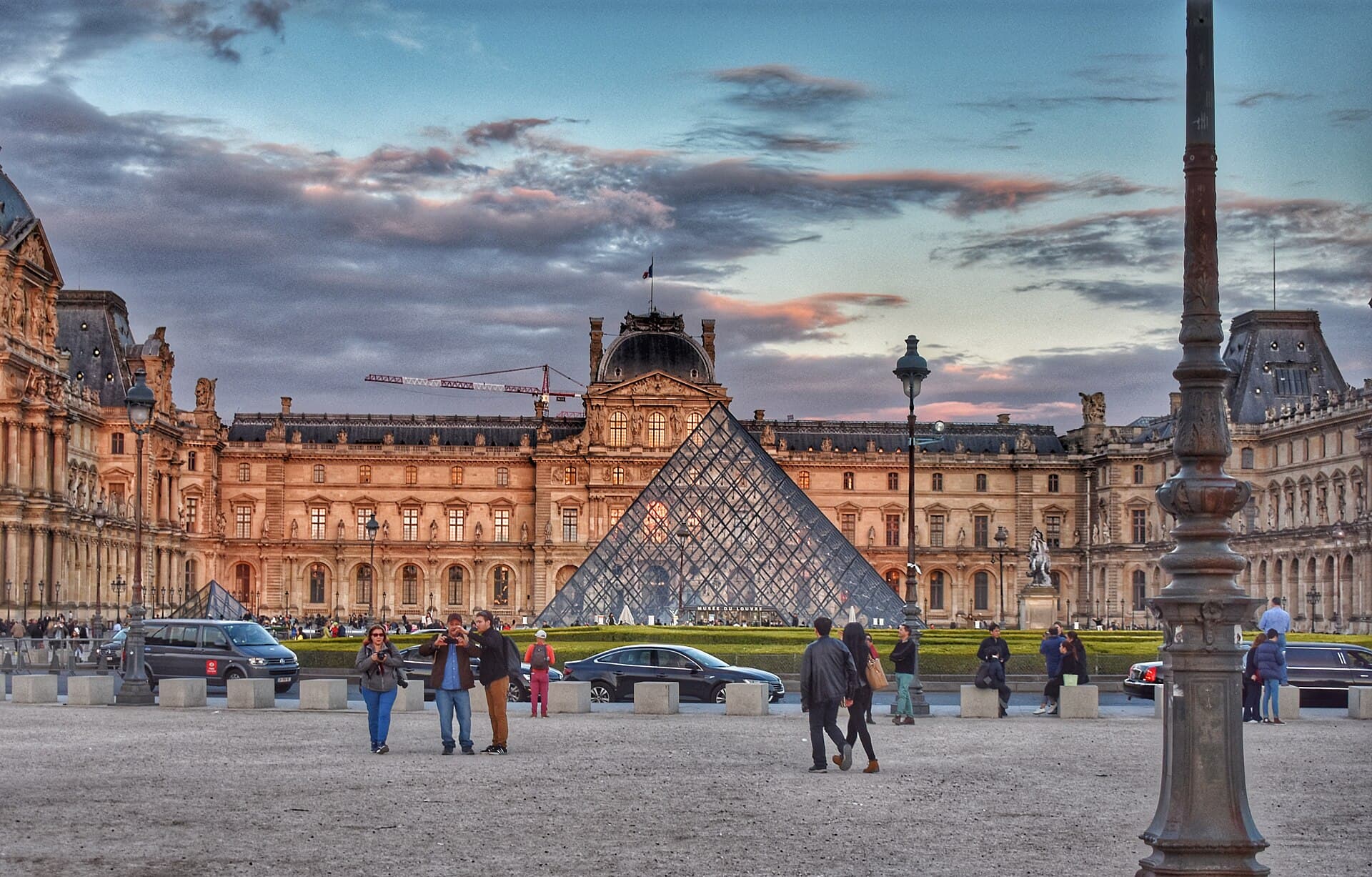 The Louvre pyramid at sunset, Paris, France