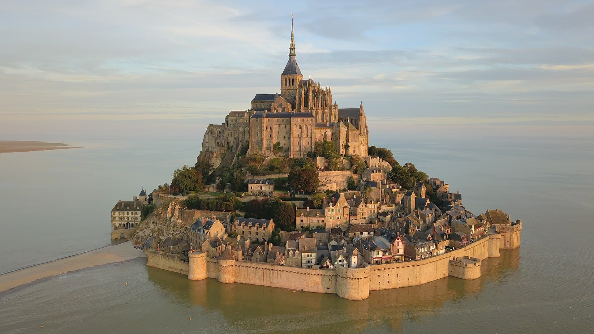 Mont-Saint-Michel abbey rising from the bay, France