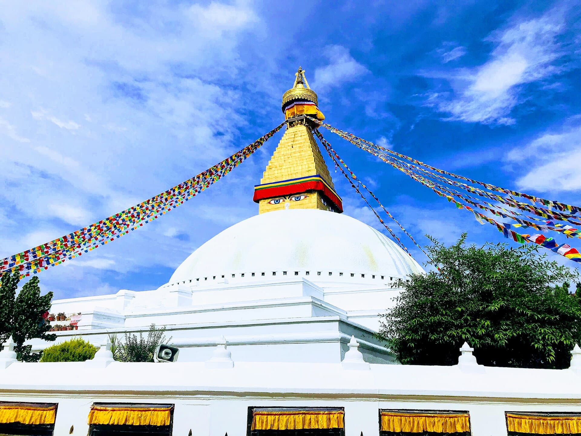 Boudhanath stupa with prayer flags, Kathmandu, Nepal