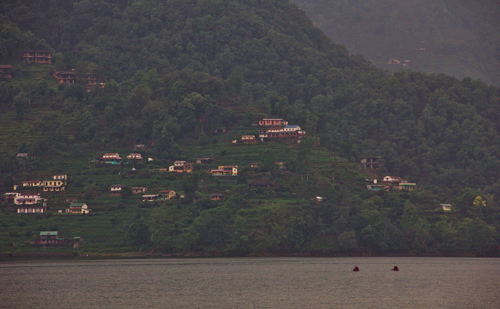 Phewa Lake at Pokhara with the Annapurna range behind, Nepal