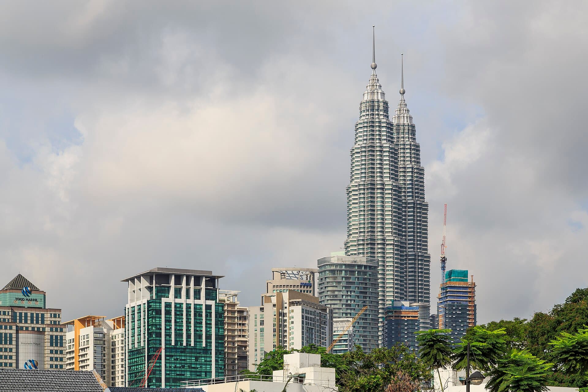 The Petronas Twin Towers lit up at night, Kuala Lumpur