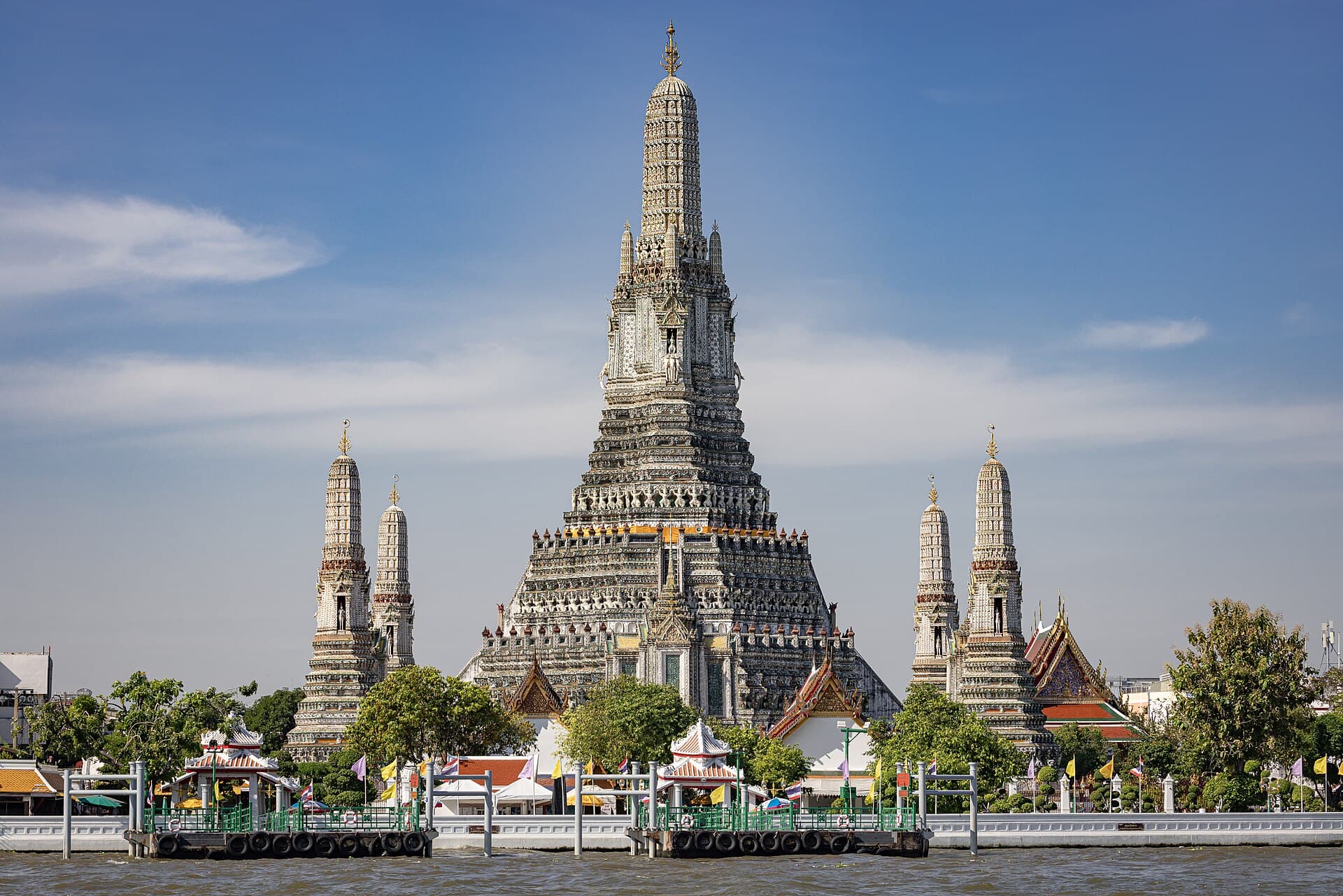 The spires of Wat Arun on the Bangkok riverfront