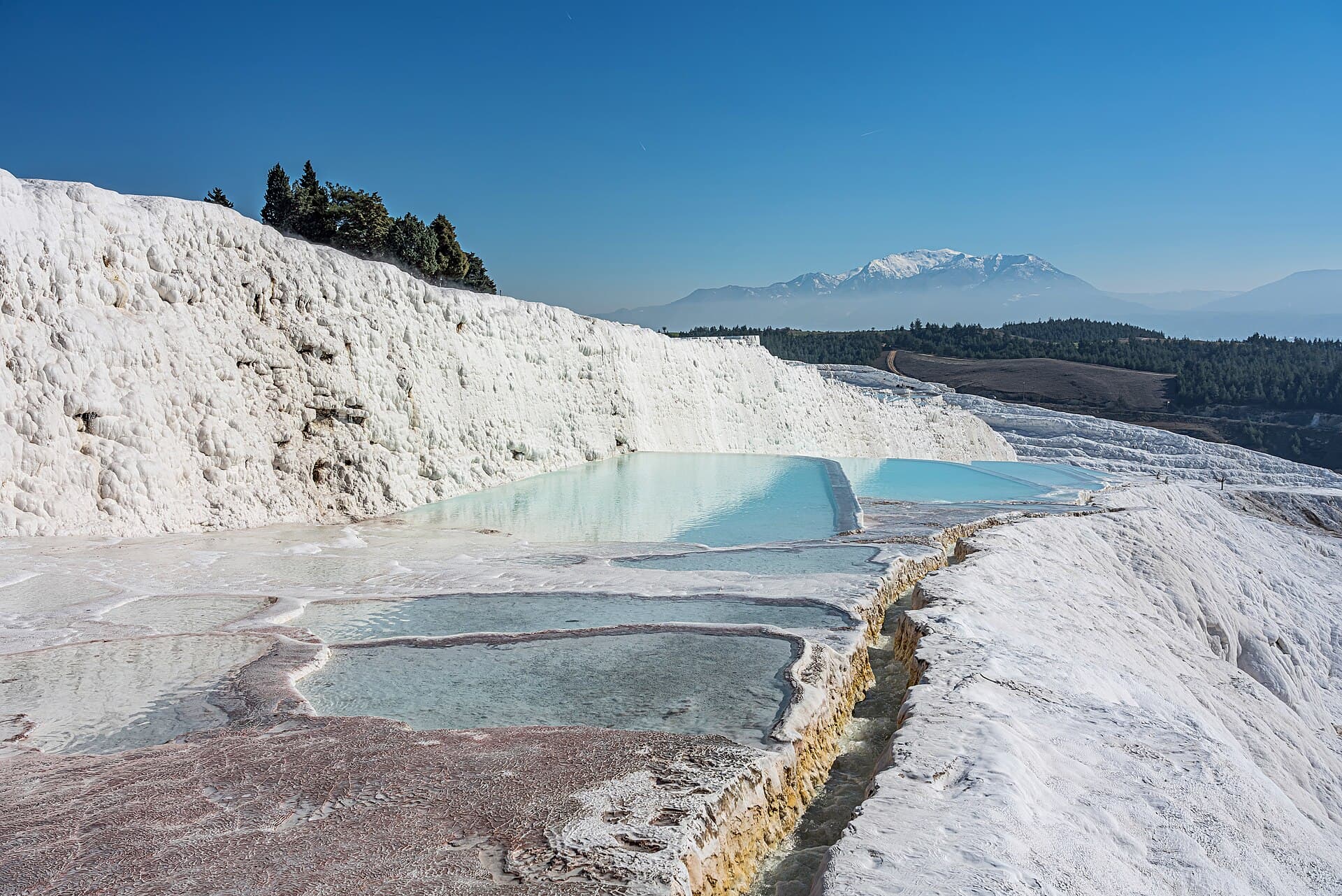 The white travertine terraces of Pamukkale, Turkey